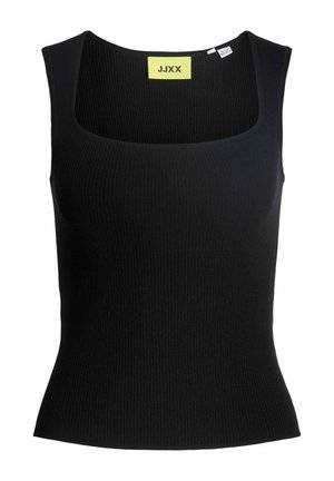 Μαύρο ριμπ μπλουζάκι χωρίς μανίκια με τετράγωνο ντεκολτέ και ετικέτα JJXX μέσα στον γιακά.
