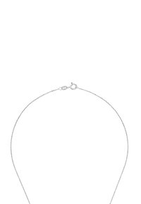 Delicate silver chain necklace with small round beads and a spring ring clasp on a white background.