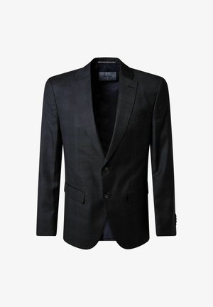 Donkergrijze slim-fit colbert voor heren met twee knopen, notch-lapels, twee voorste klepzakken en een borstzak. Gekenmerkt met het Pierre Cardin logo in de kraag.