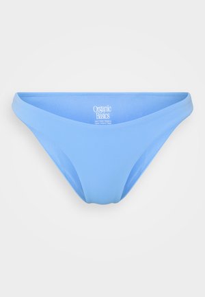 Light blue bikini bottom made from soft fabric, featuring a low rise design with smooth edges and minimal coverage. Logo on the waistband.
