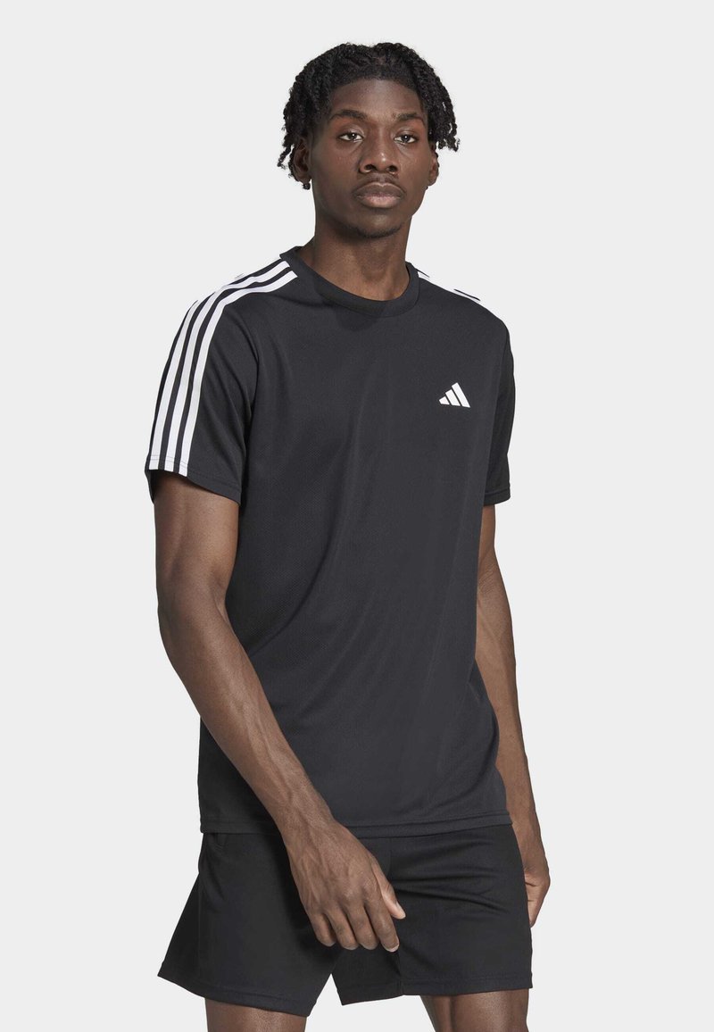adidas Performance ESSENTIALS 3-STRIPES - T-shirt imprimé - black/white ...