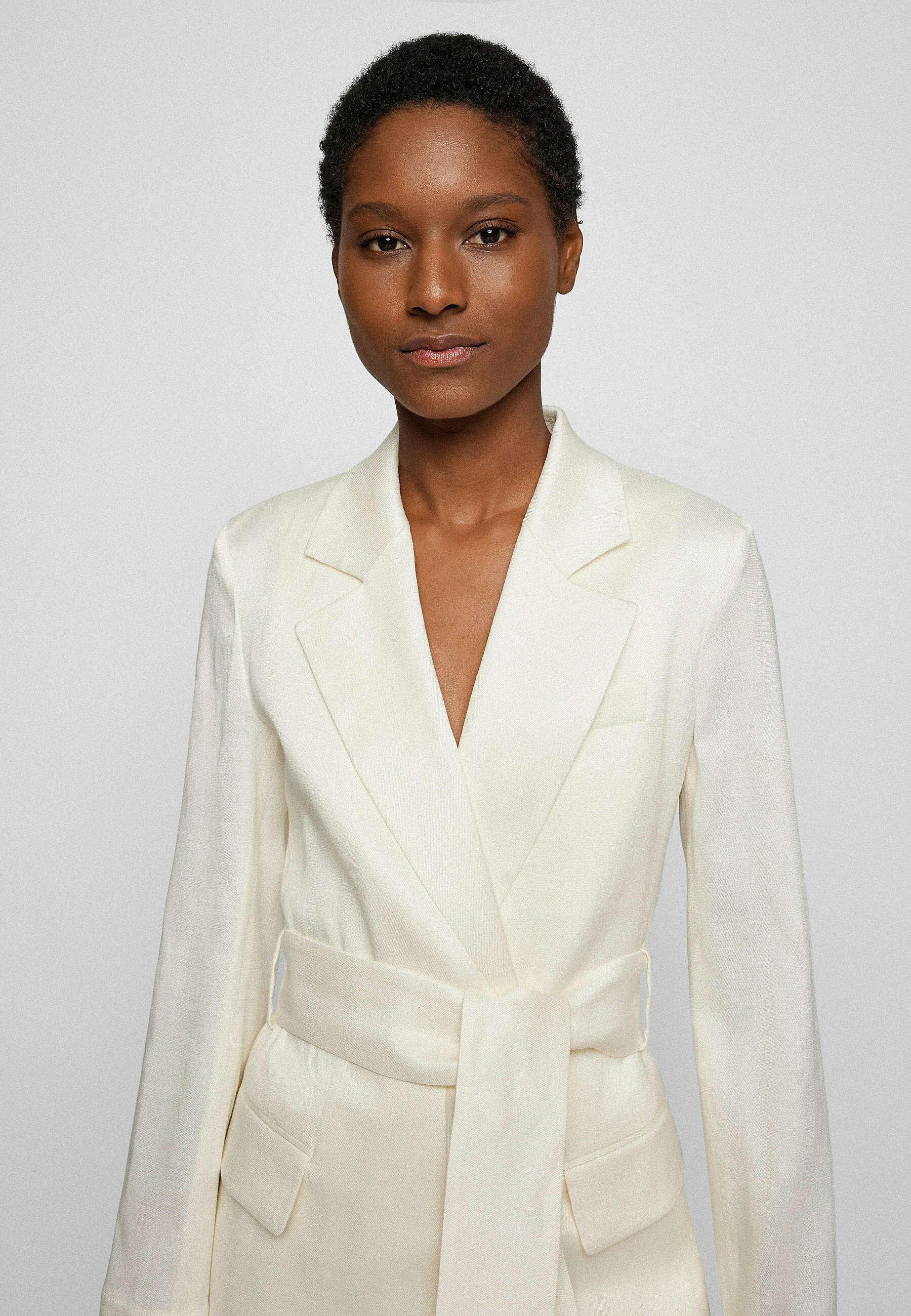 Boss Belted Jacket in Stretch Fabric with Linen, Women, Size 18, White
