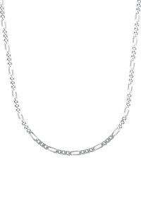 Collana in argento caratterizzata da maglie allungate con motivi alternati; la finitura lucida ne esalta la brillantezza e la texture.