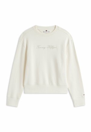 Cremefarvet sweatshirt med en afslappet pasform, ribbede manchetter og kant. Har broderet "Tommy Hilfiger" logo på forsiden.