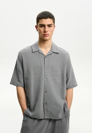 Bershka SHORT SLEEVE CREPE - Košeľa - mottled dark grey