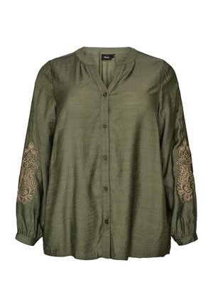 Zizzi, BLUSE AUS VISKOSE MIT BESTICKTEN ÄRMELN - Μπλούζα - grün