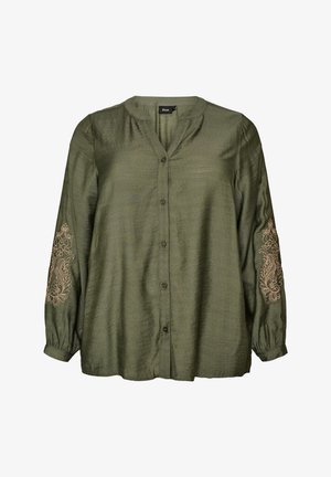 Zizzi, BLUSE AUS VISKOSE MIT BESTICKTEN ÄRMELN - Μπλούζα - grün