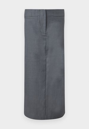 Halli pliiatsseelik, valmistatud kootud kangast, millel on sile pind, tagataskud ja sirge siluett õrna läikega.