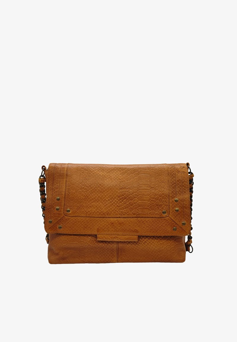 Pieces FELIZIA LARGE - Sac bandoulière - cognac snake embo