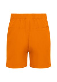 Orange Shorts mit einem elastischen Bund, glatter Textur und einer Gesäßtasche. Kurzes Design, das sich gut für Freizeitkleidung eignet.