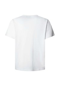 T-shirt blanc en coton avec manches courtes, col ras du cou et ourlet droit. Texture douce sans motifs ni ornements visibles.