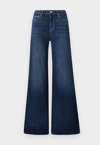 Tmavě modré široké džíny s vysokým pasem, vyrobené z denimu, s jemným vyblednutím, předními kapsami a klasickým zapínáním na knoflík.