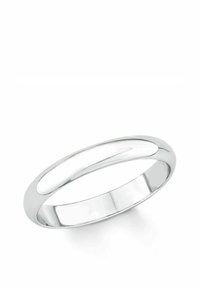 Polerowany srebrny pierścionek o gładkiej, zaokrąglonej obręczy i bezszwowym wzorze, z lustrzaną powierzchnią i jednolitą grubością.