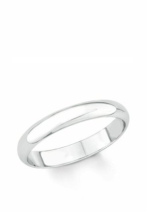Schlichter polierter Silberring mit glatten, abgerundeten Kanten auf weißem Hintergrund.