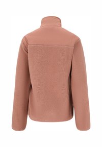 Fleece jas in een zachte rozenkleur, met een hoge kraag en lange mouwen. Gemonteerde achterkant met een glad bovenpaneel en stikseldetails.