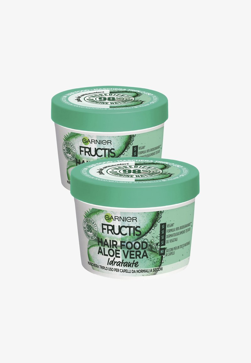 Garnier - MASCHERA IDRATANTE FRUCTIS HAIR FOOD, MASCHERA RIPARATRICE 3 IN 1 CON FORMULA PER CAPELLI NORMALI, ALOE, 390 ML - 2 PACK - Maschera per capelli - trasparente, Ingrandire