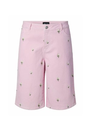 Pieces, DENIM SHORTS PCFLORA MW LONG EMB ROIDERY - Short en jean - roseate spoonbill1
