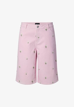 Pieces, DENIM SHORTS PCFLORA MW LONG EMB ROIDERY - Short en jean - roseate spoonbill1
