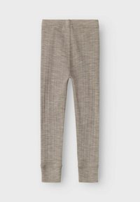 Grå, figurnära leggings i strukturerat tyg, med ett subtilt randmönster och elastisk midja med avslutade fållar vid anklarna.