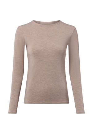 Langarmhemd in hellem Beige, aus weichem Stoff gefertigt. Verfügt über einen runden Halsausschnitt und eine enge Passform ohne auffällige Muster oder Akzente.