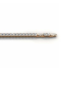 Bracciale in oro rosa con numerosi piccoli gemme trasparenti incastonati in un delicato motivo alternato lungo una catena elegante.