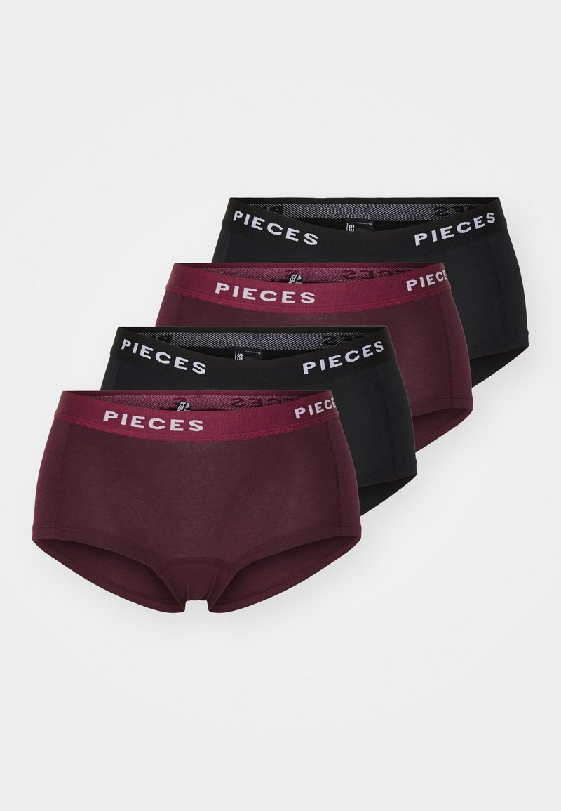 Pieces PCLOGO LADY SOLID 4 PACK - Pojkshorts - bordeaux/black/vinröd ...
