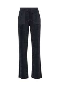 Pantalon de jogging en velours noir avec une coupe ample, taille élastique et cordon de serrage ajustable. Dispose de deux poches avant.