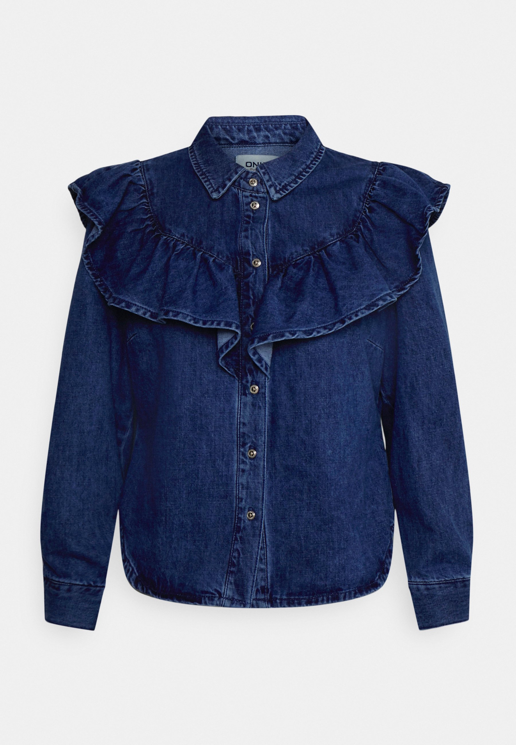 ONLY Petite ONLINDIGO LIFE FRILL - Overhemdblouse - medium blue denim/Blauw  denim/bluedenim - Zalando.nl