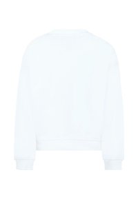 Felpa bianca dal fit rilassato, con maniche lunghe, polsini a coste e collo rotondo. Il retro è semplice, senza ulteriori dettagli.