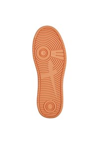 Semelle de chaussure en caoutchouc de couleur pêche douce, avec des motifs de semelle circulaires et ondulés. Présente un talon rond et une taille embossée '37' près de la zone des orteils.