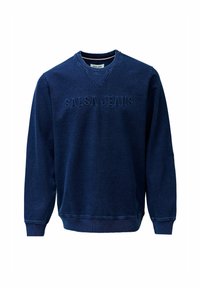 Sudadera de algodón azul marino con mangas largas, cuello redondo acanalado y el texto "SALSA JEANS" bordado en el frente. Textura suave.