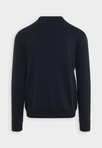 Marineblauwe sweatshirt met lange mouwen, ronde hals en geribde manchetten. Gladde textuur, eenvoudig ontwerp, geen zichtbare graphics of patronen.