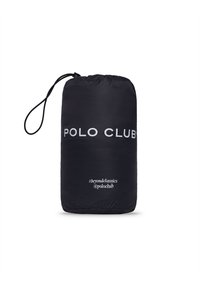 Svart dragsko påse i lättviktsmaterial. Har "POLO CLUB" i fet vit text och "#beyondclassics @poloclub" i mindre text.