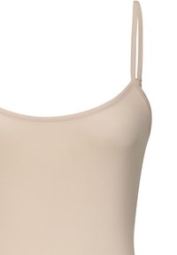 Alaston tank top ohuilla olkaimilla, sile�ällä pinnalla ja pyöreällä pääntiellä. Kangas näyttää kevyeltä ja joustavalta, sopii hyvin päällekkäin käytettäväksi.