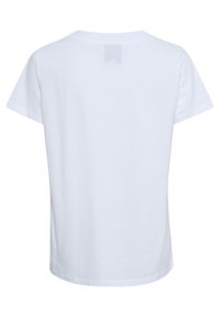 Hvid bomulds t-shirt med kortærmer, rund halsudskæring og lige kant. Stoffet virker glat og let uden synlige mønstre.