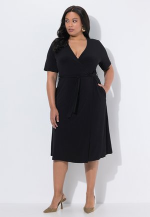 MIDI-WICKELKLEID A-LINIE V-AUSSCHNITT HALBARM - Jerseykleid - black