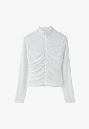 Stradivarius, FITTED GATHERED TOP WITH ZIP - T-shirt à manches longues - beige