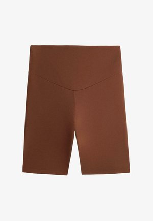 Brun cykelshorts med høj talje, glat og sømløst design samt en let V-formet linning.