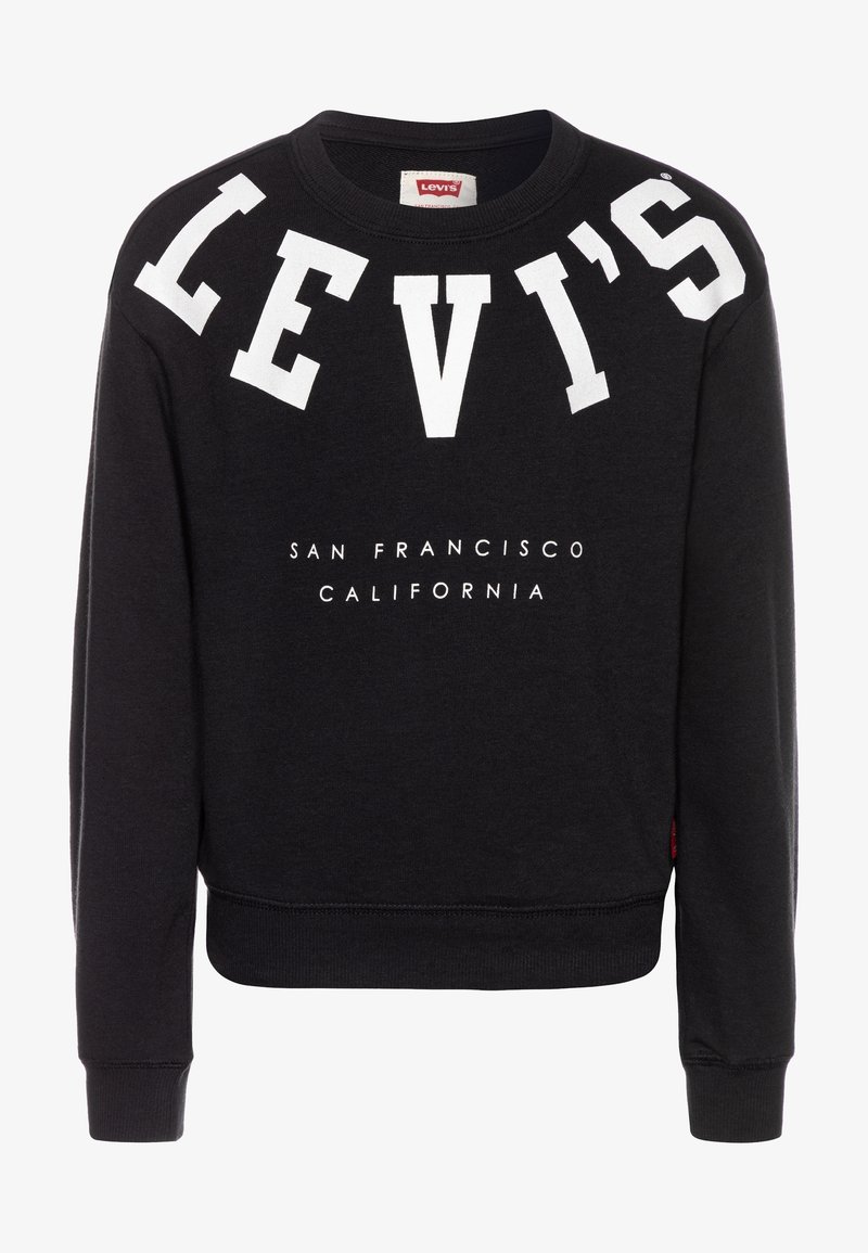 Sweat-shirt noir en mélange de coton ; présente un grand lettrage blanc "LEVI'S" et un texte plus petit "SAN FRANCISCO CALIFORNIA" en dessous.