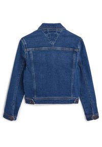 Giacca di jeans, blu scuro. Presenta un colletto a punta, maniche lunghe, chiusure a bottoni e cuciture a contrasto. Sul retro ha un design a yoke.