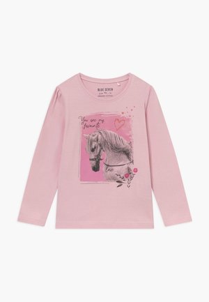Jasnoróżowa koszula z długim rękawem z ilustracją konia, różowym tłem, sercem, kwiatami oraz napisem "Jesteś moją ulubioną miłością."