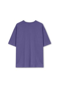 Purple cotton T-shirt with short sleeves, crew neck, and a relaxed fit. Plain back with no graphic details or accents.