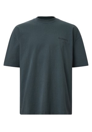 Dark green cotton t-shirt with a round neckline, short sleeves, and a subtle black logo on the left chest. Soft texture, relaxed fit.