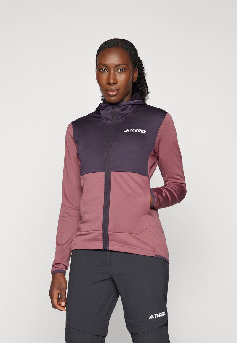 Adidas Terrex TERREX XPERIOR LIGHT FLEECE HOODED JACKET - Giacca in pile - quiet crimson/aurora black