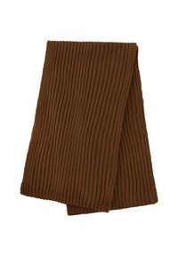 Brąszowy, prążkowany szalik dzianinowy o prostokątnym kształcie, z teksturowaną powierzchnią i luźnym krojem.