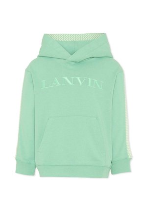 Felpa con cappuccio verde menta con tasca frontale, motivo a chevron bianco all'interno del cappuccio e lungo le maniche, e "LANVIN" ricamato sul petto.
