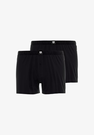 Zwarte boxershorts van gladde stof, met een elastische tailleband, knoopsluiting aan de voorkant en minimale stikseldetails. Twee stuks inbegrepen.