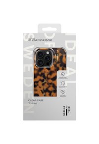 Kígyó mintázattal ellátott átlátszó tok az iPhone 13/14/15/16E-hez, amely átlátszó felülettel és védő kialakítással rendelkezik. Újrahasznosítási információkkal csomagolva.