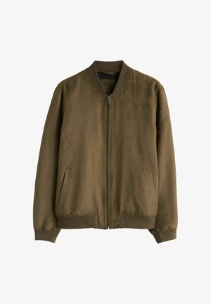 Meeste oliivroheline pommitusjakk esilukuga, soonikkoes krae, mansetid, alumine serv ja kaks küljetaskut.