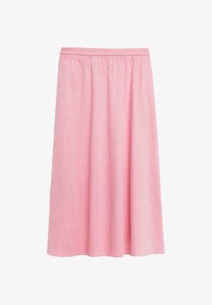 Gonna rosa al ginocchio con fascia elastica in vita e tessuto ampio leggermente raccolto per una vestibilità fluida.